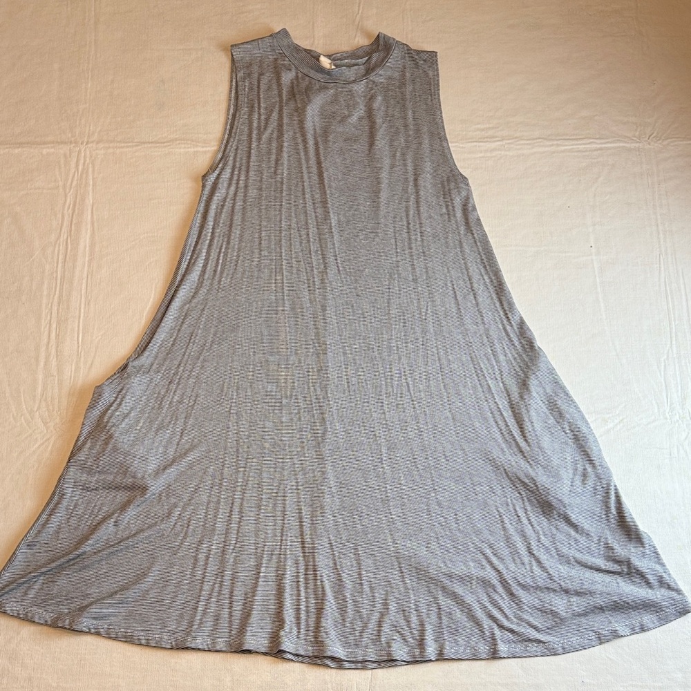 Elan Women's  Black White Striped Mini Tank Dress Pockets Size S